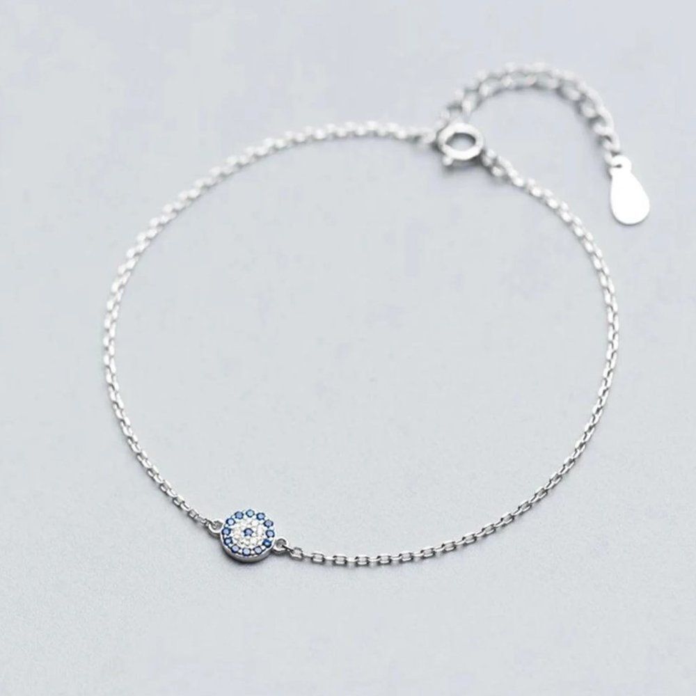 Silver Evil Eye Blue Zircon Crystal Bracelet‎